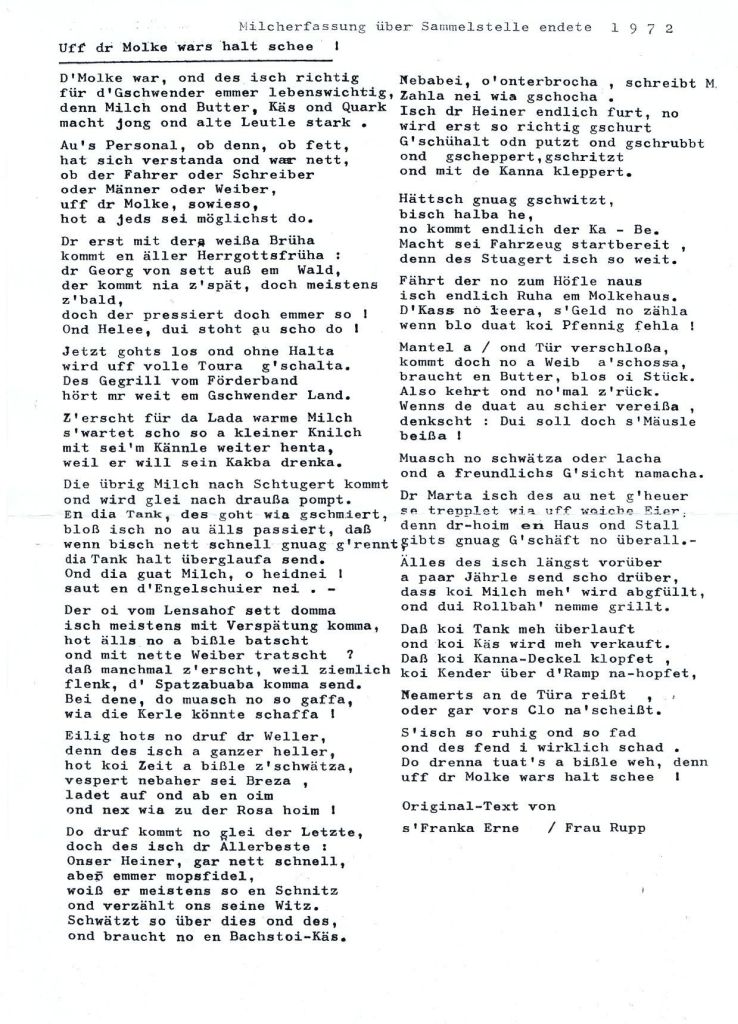 Gschwend - Schlechtbacher Strasse - Hausnummer 10 - 1972
Gedicht von Frau Rupp